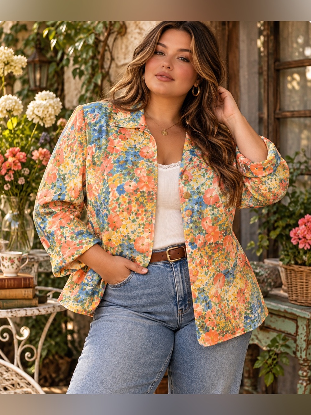 Y2K Coldwater Creek Floral Jacket W18 Plus Size Cottagecore Grandmacore